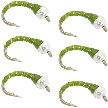 Bead Head Olive Zebra Midge Still Water Nymph Fly - 6 Flies Hook Size 18 - Hazy Fly Fishing