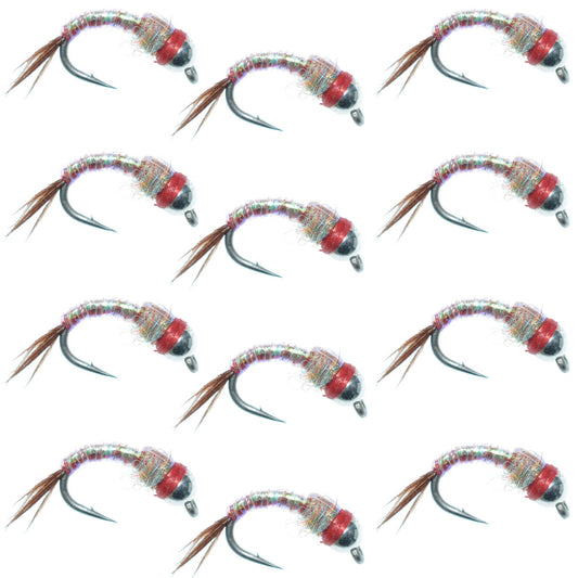Bead Head Rainbow Warrior Nymph Fly Fishing Flies One Dozen Hook Size 16 - Hazy Fly Fishing