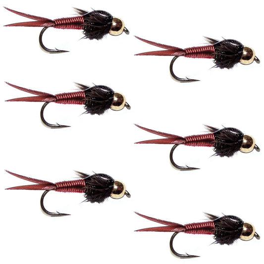 Bead Head Red Copper John Nymph Fly 6 Flies - Hook Size 16 - Hazy Fly Fishing