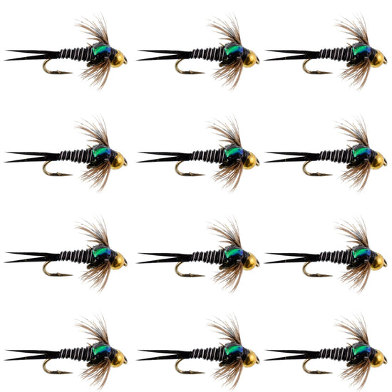 Bead Head Zebra Copper John Nymph Fly Fishing Flies - 1 Dozen Flies Hook Size 16 - Hazy Fly Fishing