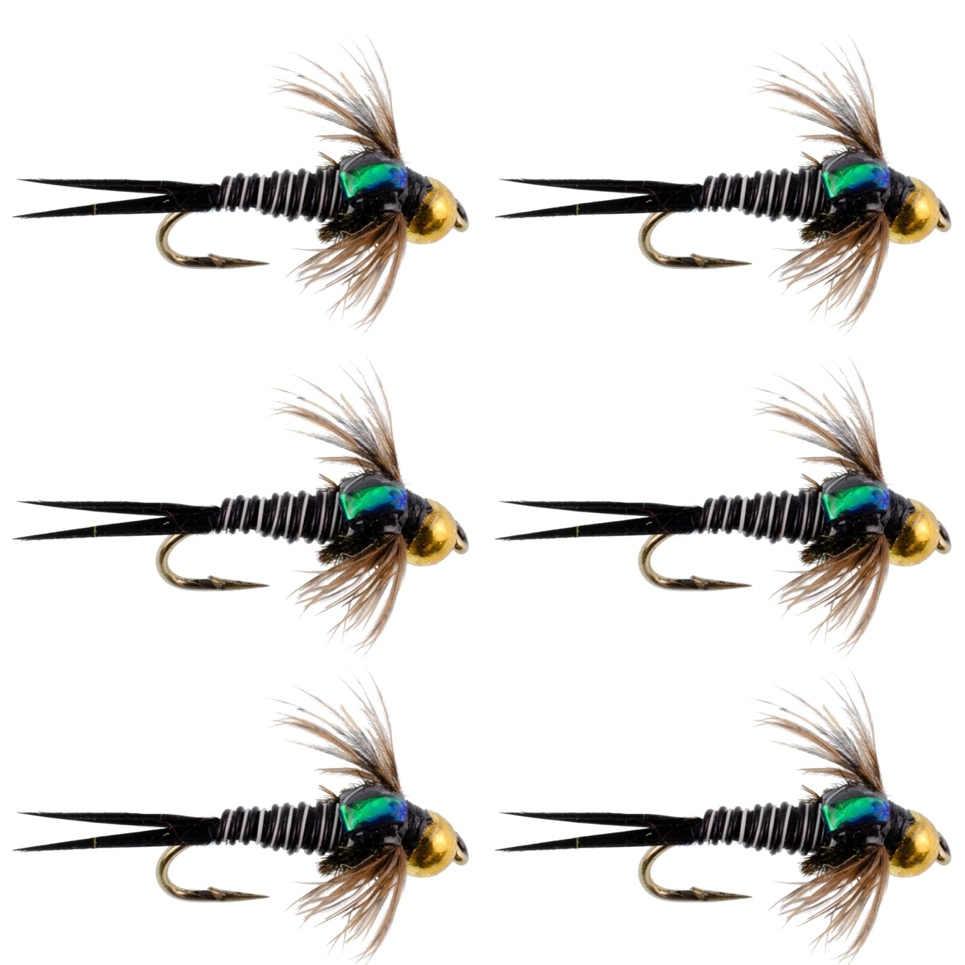 Bead Head Zebra Copper John Nymph Fly Fishing Flies - Set of 6 Flies Hook Size 14 - Hazy Fly Fishing