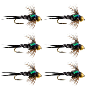 Bead Head Zebra Copper John Nymph Fly Fishing Flies - Set of 6 Flies Hook Size 14 - Hazy Fly Fishing