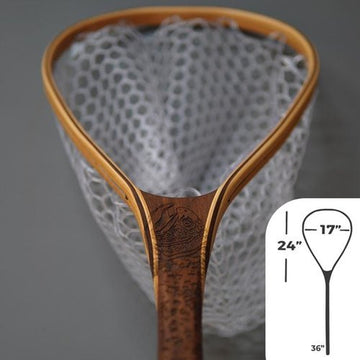 Big Dipper 24"x17" - Brown Trout Engraved - Natural Fly Fishing Traditional Landing Net - Handcrafted & Made in USA - Hazy Fly Fishing