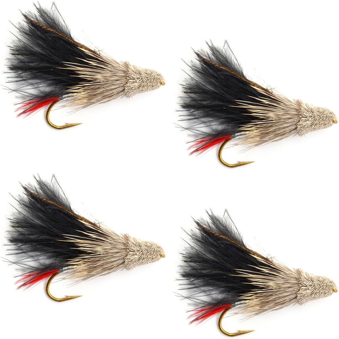 Black Marabou Muddler Minnow Streamer Flies - 4 Fly Fishing Flies - Hook Size 4 - Hazy Fly Fishing