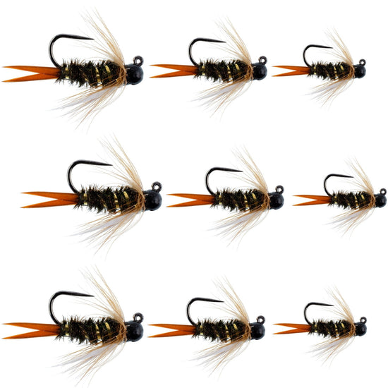 Black Tungsten Bead Prince Jig Assortment Tactical Czech Nymph Euro Nymphing Fly - 9 Flies Sizes 12, 14, 16 - Hazy Fly Fishing