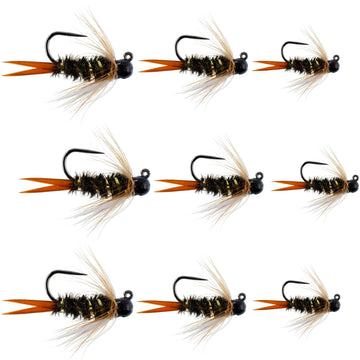 Black Tungsten Bead Prince Jig Assortment Tactical Czech Nymph Euro Nymphing Fly - 9 Flies Sizes 12, 14, 16 - Hazy Fly Fishing