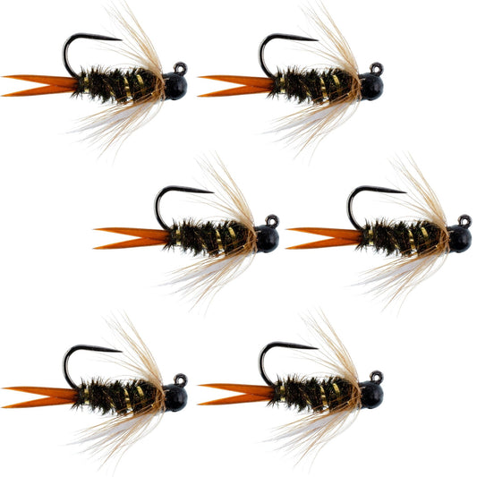 Black Tungsten Bead Prince Jig Tactical Czech Nymph Euro Nymphing Fly - 6 Flies Size 12 - Hazy Fly Fishing