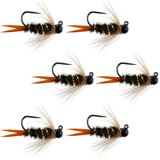Black Tungsten Bead Prince Jig Tactical Czech Nymph Euro Nymphing Fly - 6 Flies Size 14 - Hazy Fly Fishing