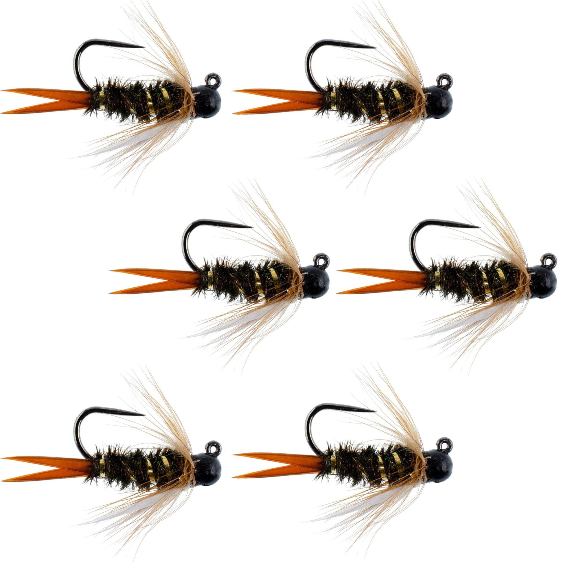 Black Tungsten Bead Prince Jig Tactical Czech Nymph Euro Nymphing Fly - 6 Flies Size 14 - Hazy Fly Fishing