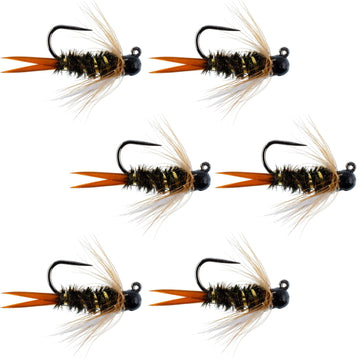 Black Tungsten Bead Prince Jig Tactical Czech Nymph Euro Nymphing Fly - 6 Flies Size 14 - Hazy Fly Fishing