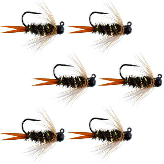 Black Tungsten Bead Prince Jig Tactical Czech Nymph Euro Nymphing Fly - 6 Flies Size 14 - Hazy Fly Fishing