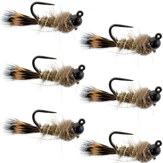 Black Tungsten Bead Tactical Hares Ear Czech Nymph Euro Nymphing Fly - 6 Flies Size 18 - Hazy Fly Fishing