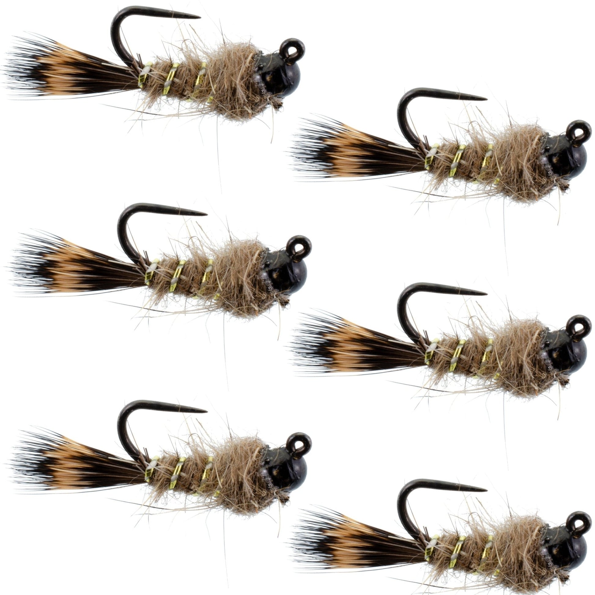 Black Tungsten Bead Tactical Hares Ear Czech Nymph Euro Nymphing Fly - 6 Flies Size 18 - Hazy Fly Fishing