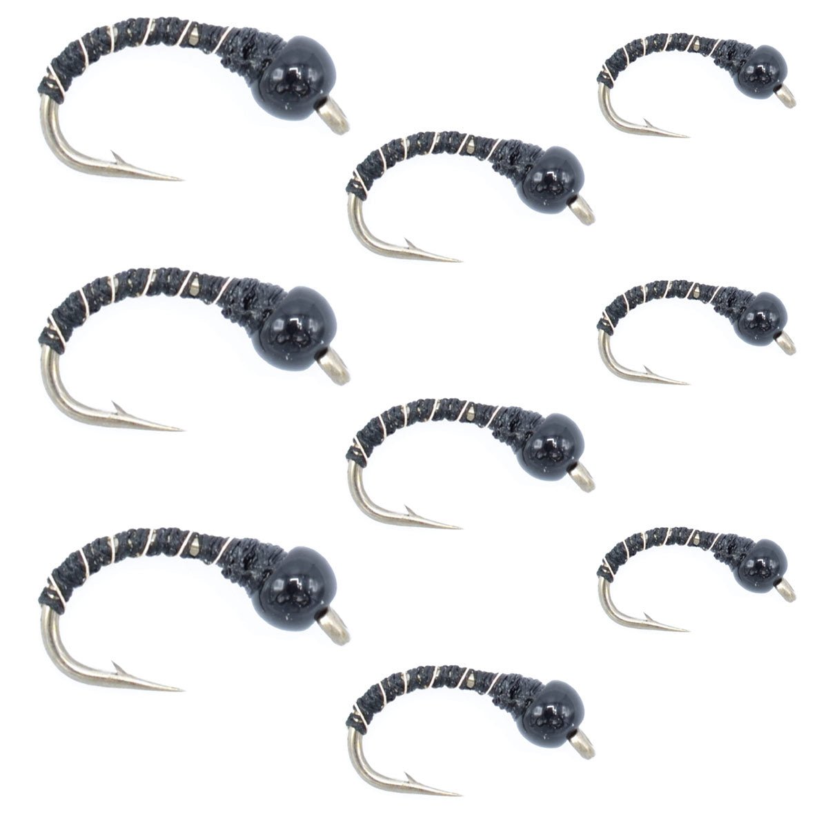 Black Zebra Midge Assortment 3 Each of 3 Sizes 14, 16, 18 - Tailwater Fly Fishing Flies Collection - Hazy Fly Fishing