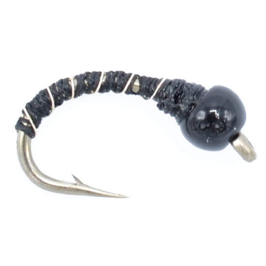 Black Zebra Midge - Black Bead Head - 1 Dozen - Size 14 - Tailwater and Lake Fly Fishing Flies - Hazy Fly Fishing