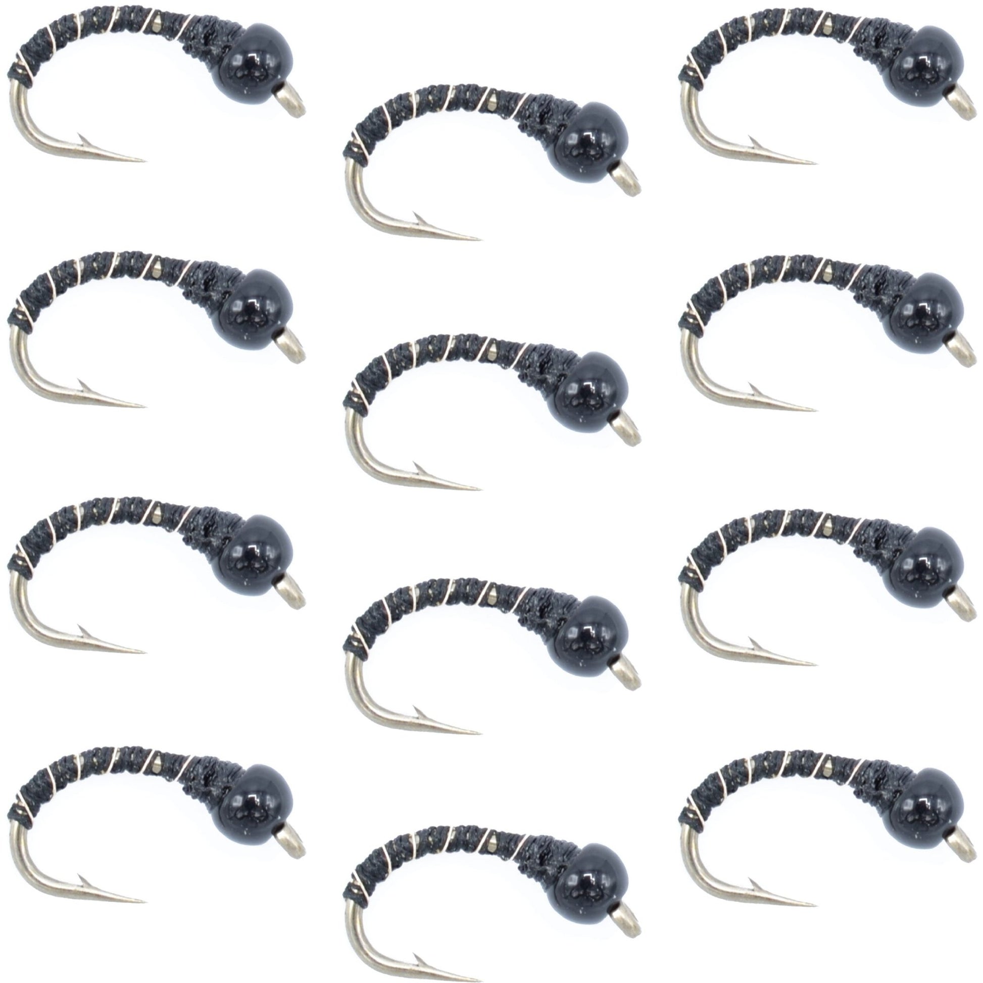 Black Zebra Midge - Black Bead Head - 1 Dozen - Size 16 - Tailwater and Lake Fly Fishing Flies - Hazy Fly Fishing