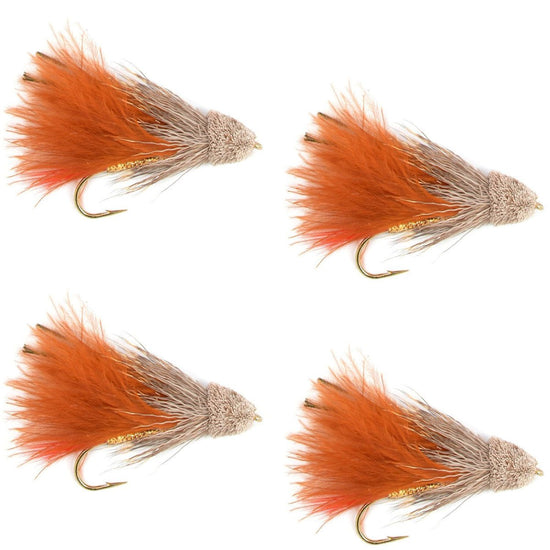 Brown Marabou Muddler Minnow Streamer Flies - 4 Fly Fishing Flies - Hook Size 4 - Hazy Fly Fishing