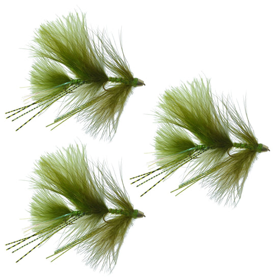 Circus Peanut Envy Streamer Olive - Size 6 - Articulated Fishing Flies - Set of 3 - Hazy Fly Fishing