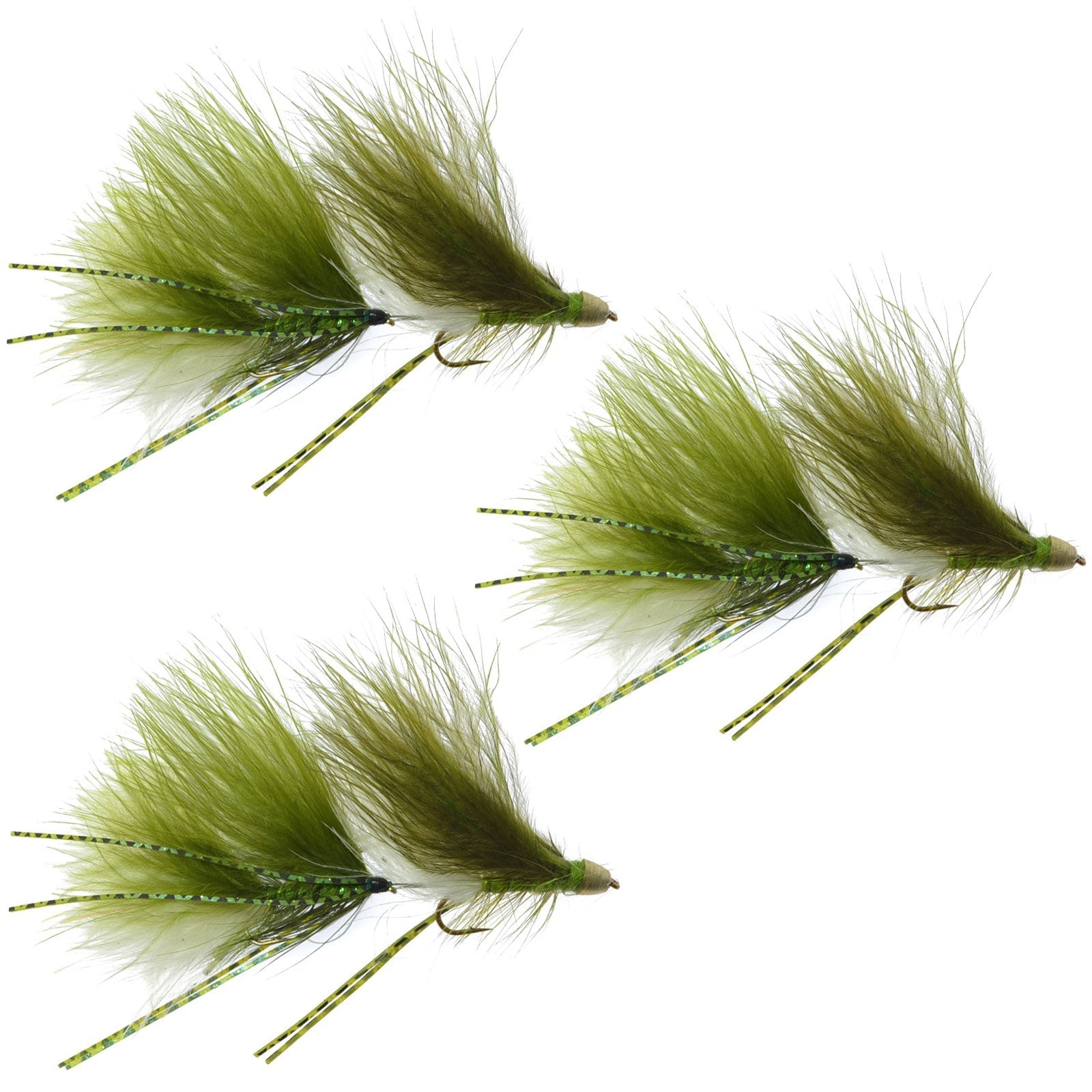 Circus Peanut Envy Streamer Olive/White - Size 6 - Articulated - Set of 3 - Hook Size 6 - Hazy Fly Fishing