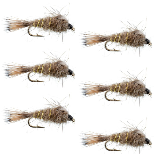 Classic Weighted Gold Ribbed Hares Ear Nymph - Set of 6 Flies - Size 16 - Hazy Fly Fishing