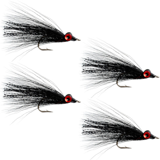 Clousers Deep Minnow Black - Streamer Fly Fishing Flies - 4 Saltwater and Bass Flies - Hook Size 1/0 - Hazy Fly Fishing