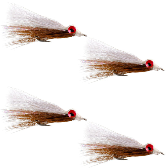 Clousers Deep Minnow Brown White - Streamer Fly Fishing Flies - 4 Saltwater and Bass Flies - Hook Size 1/0 - Hazy Fly Fishing