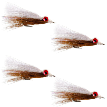 Clousers Deep Minnow Brown White - Streamer Fly Fishing Flies - 4 Saltwater and Bass Flies - Hook Size 1/0 - Hazy Fly Fishing