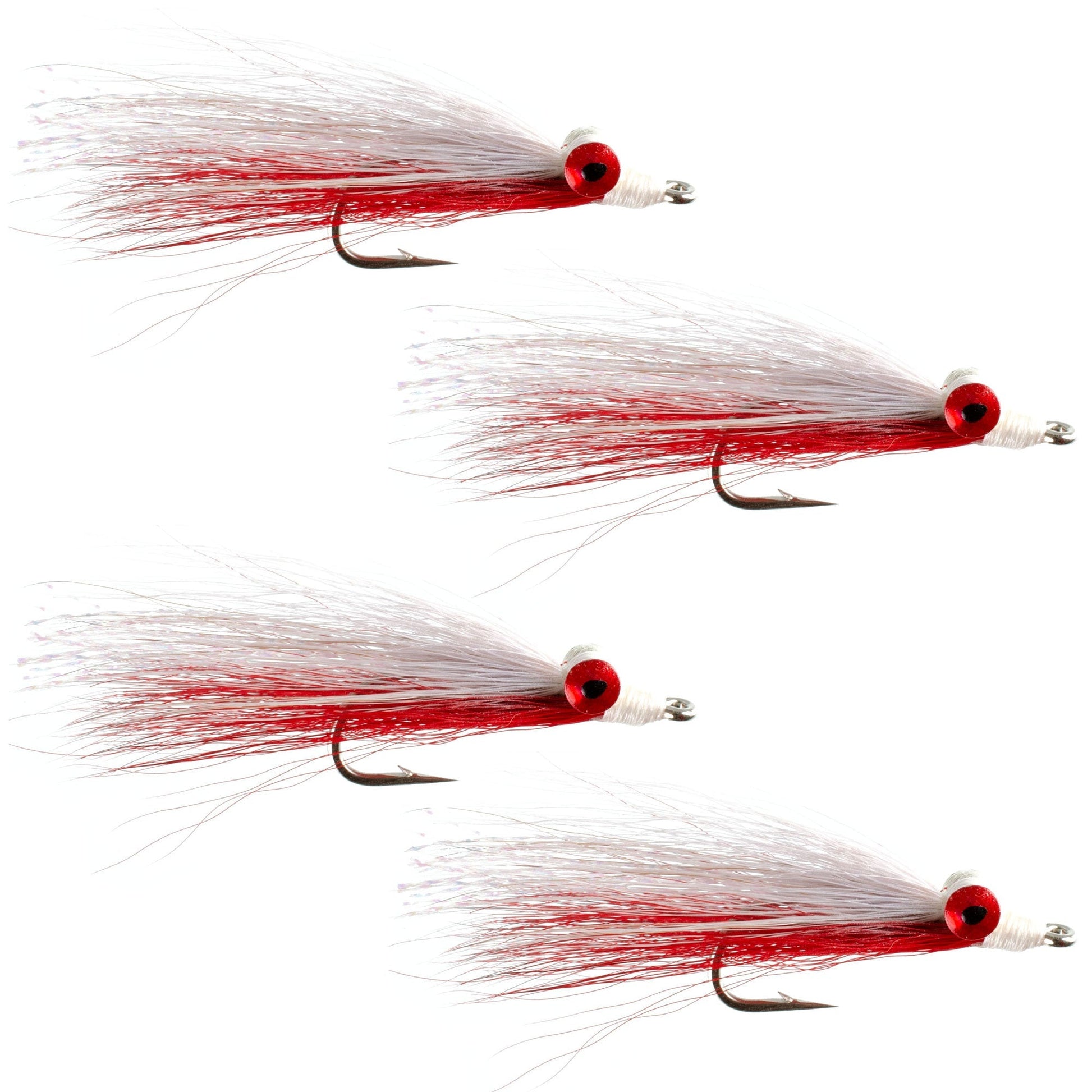 Clousers Deep Minnow Red White - Streamer Fly Fishing Flies - 4 Saltwater and Bass Flies - Hook Size 1/0 - Hazy Fly Fishing