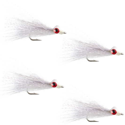 Clousers Deep Minnow White - Streamer Fly Fishing Flies - 4 Saltwater and Bass Flies - Hook Size 1/0 - Hazy Fly Fishing