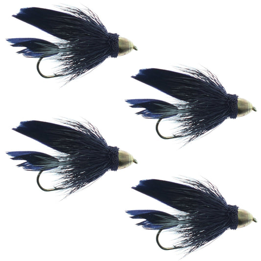 Cone Head Black Muddler Minnow Fly Fishing Flies - Classic Streamers - Set of 4 Flies Hook Size 8 - Hazy Fly Fishing