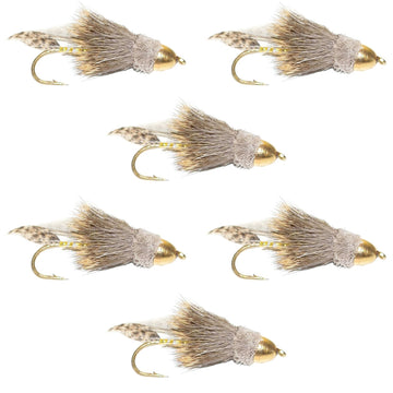 Cone Head Muddler Minnow Trout and Bass Streamer Fly - 6 Flies Hook Size 8 - Hazy Fly Fishing