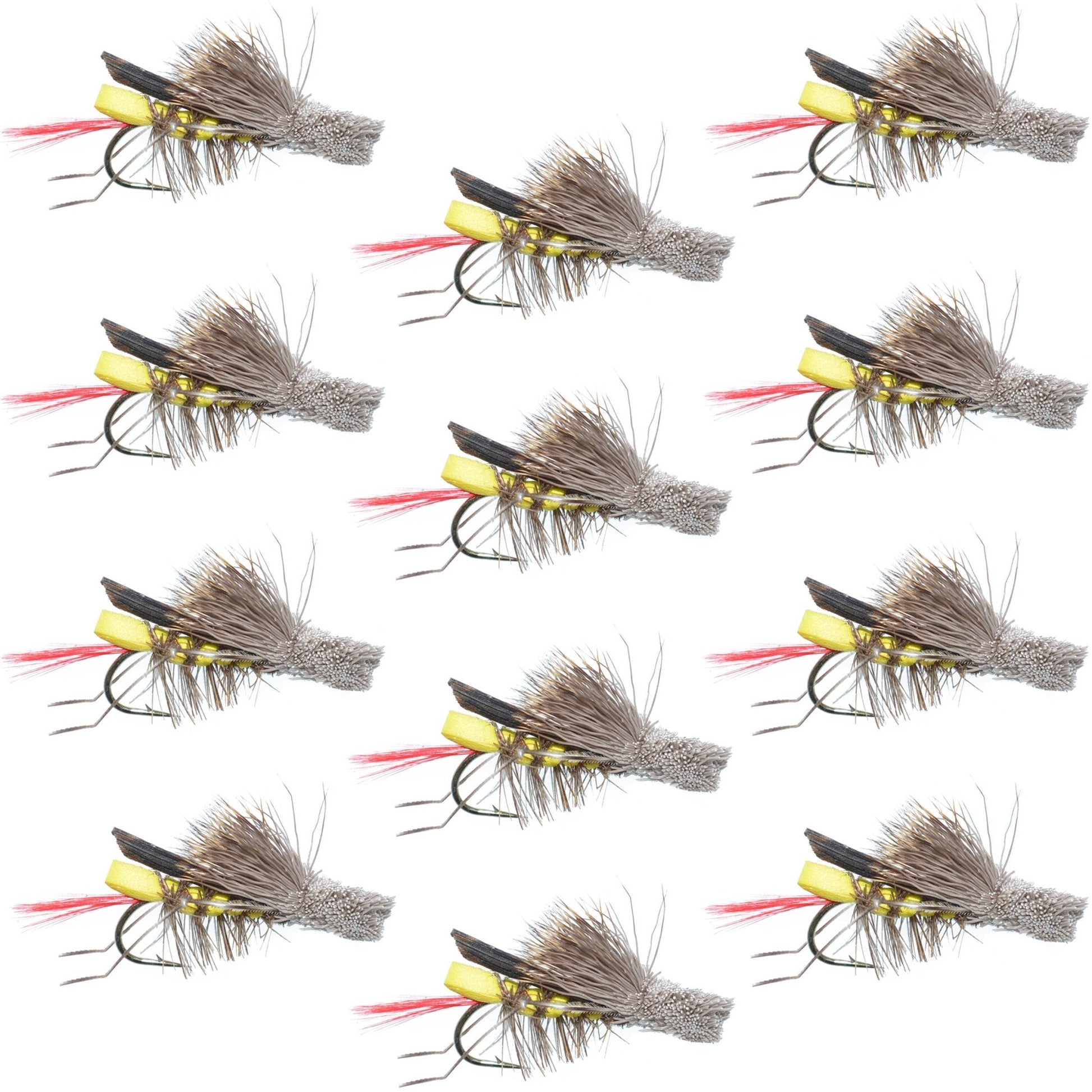 Dave's Hopper Yellow Foam Body Grasshopper Fly - 1 Dozen Flies Hook Size 12 - Hazy Fly Fishing