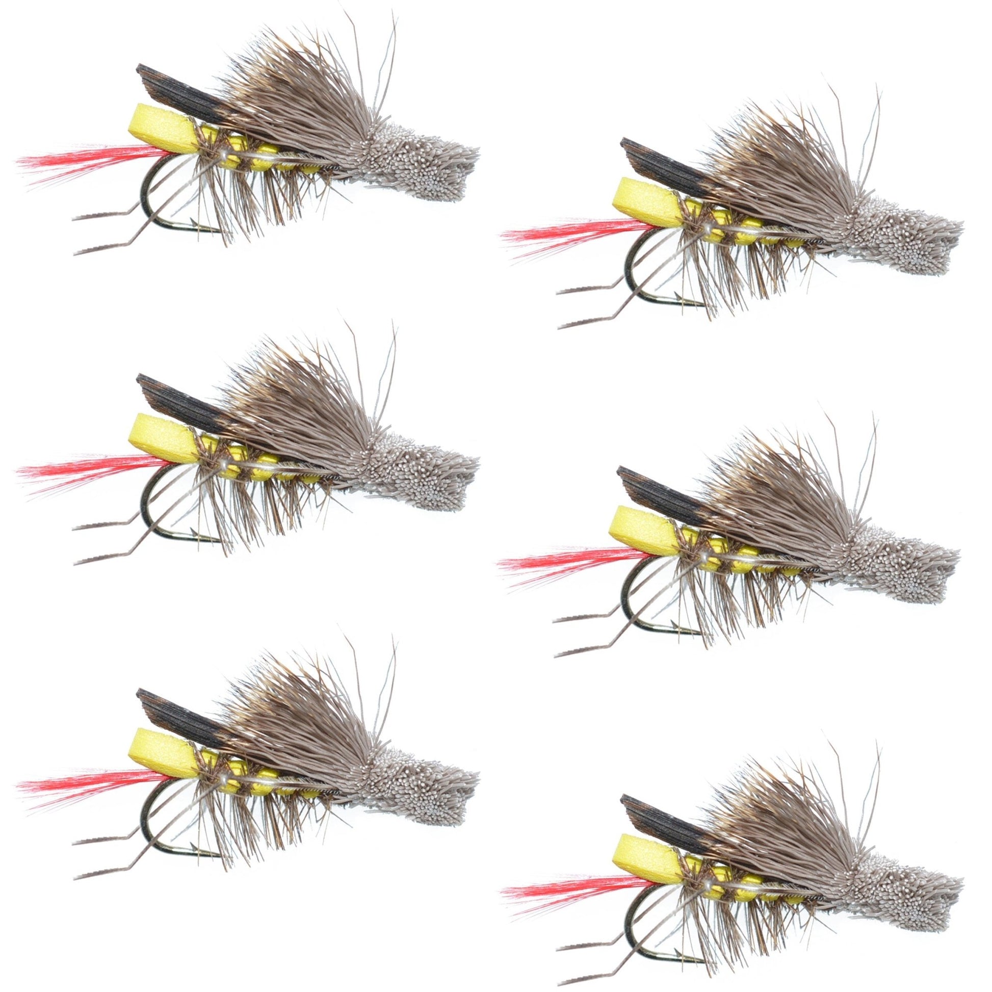 Dave's Hopper Yellow Foam Body Grasshopper Fly - 6 Flies Hook Size 12 - Hazy Fly Fishing
