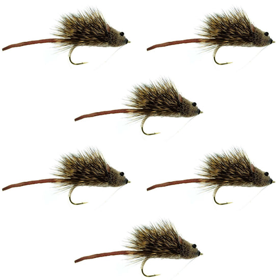 Deer Hair Scruffy Rat 6 Flies Hook Size 2 - Bass Fly Fishing Bug Wide Gape Bass Hooks With Weed Guard - Hazy Fly Fishing