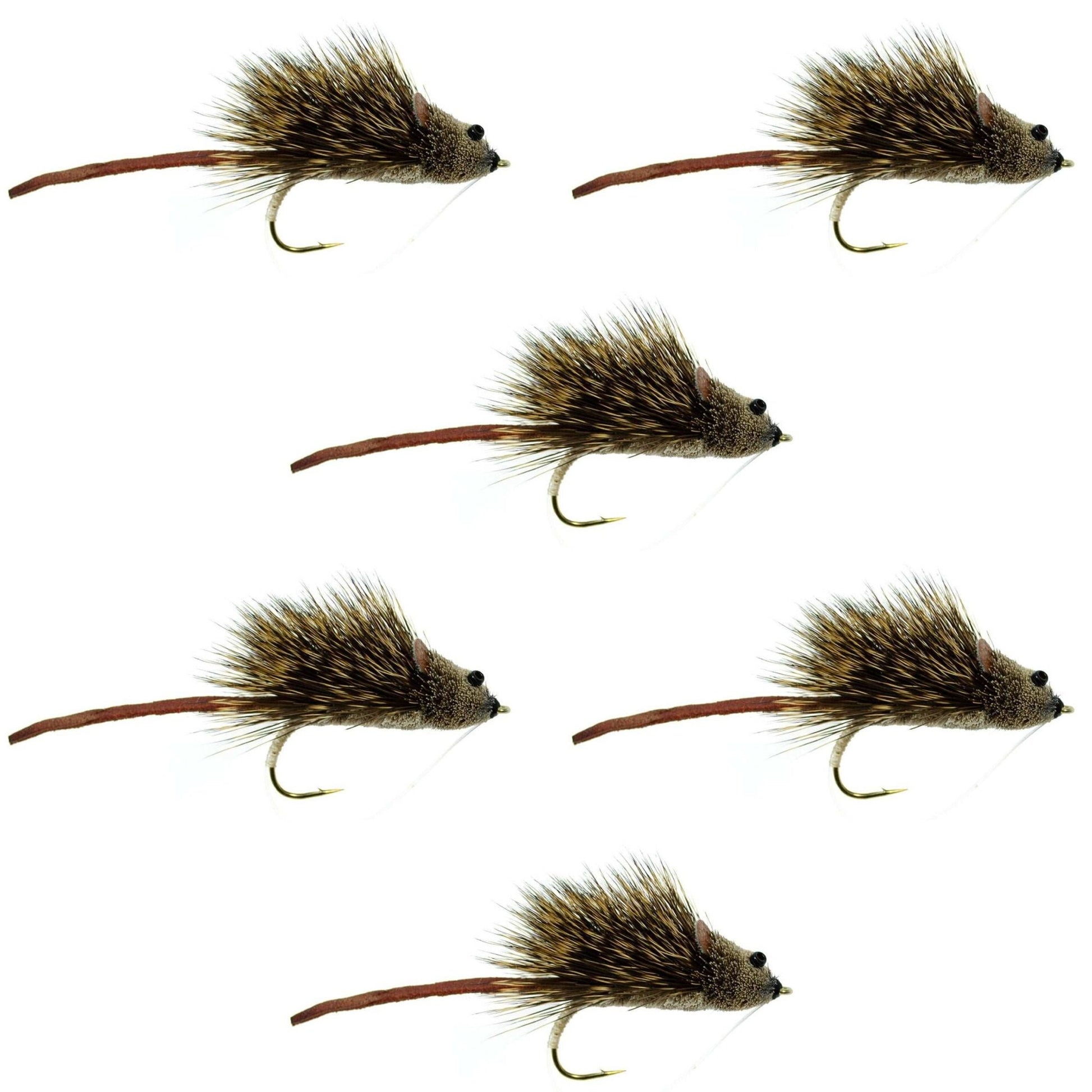 Deer Hair Scruffy Rat 6 Flies Hook Size 2 - Bass Fly Fishing Bug Wide Gape Bass Hooks With Weed Guard - Hazy Fly Fishing