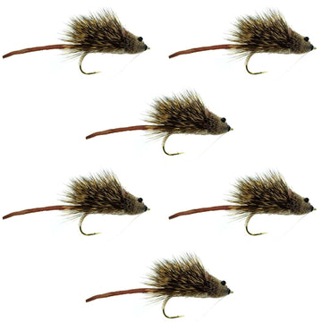 Deer Hair Scruffy Rat 6 Flies Hook Size 2 - Bass Fly Fishing Bug Wide Gape Bass Hooks With Weed Guard - Hazy Fly Fishing