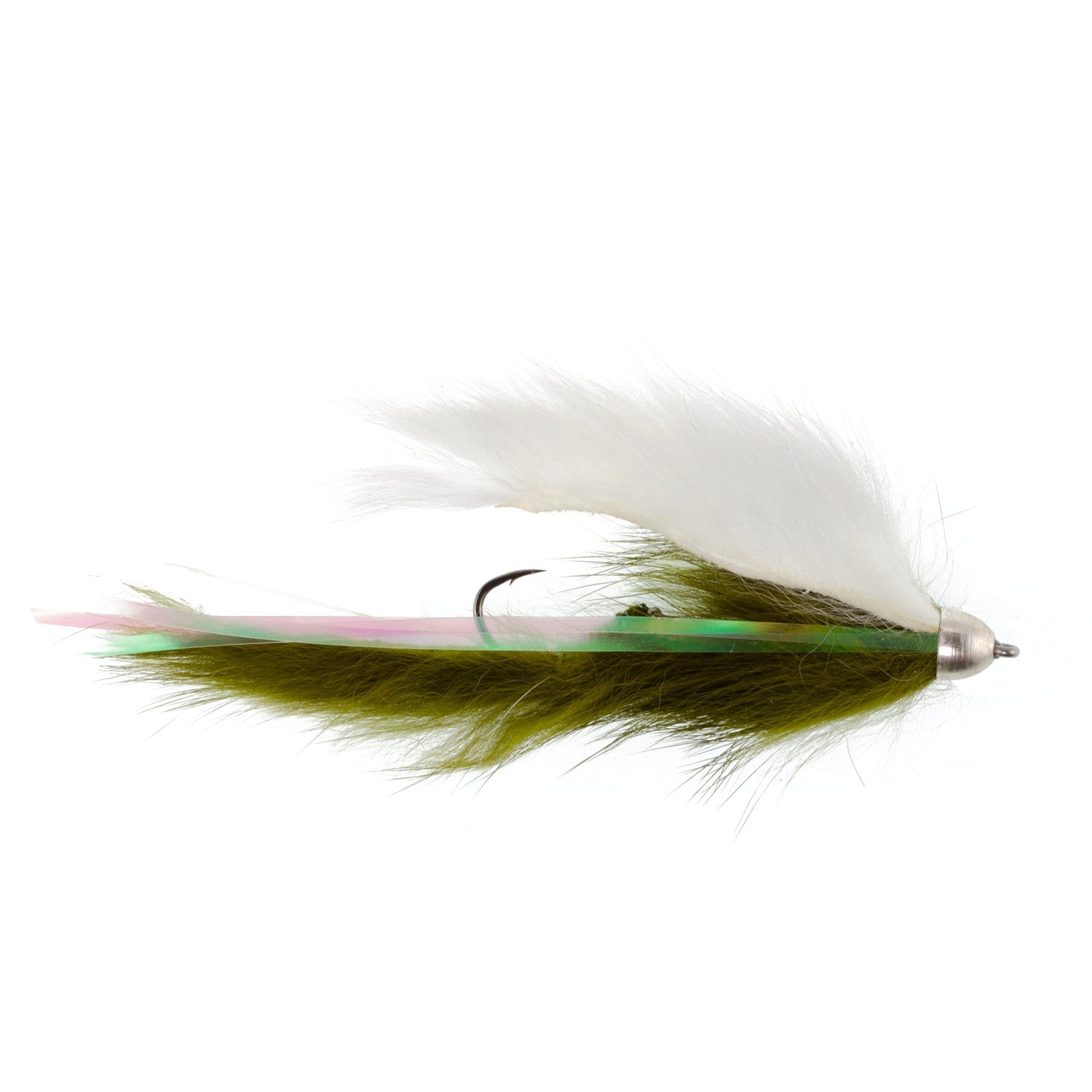 Dolly Llama Stinger Streamer Flies - 3 Olive and White Steelhead Trout Alaska Fly Fishing Flies - Hook Size 4 - Hazy Fly Fishing