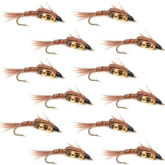 Double Bead Pheasant Tail Nymph Fly Fishing Flies - 1 Dozen Flies Hook Size 10 - Hazy Fly Fishing