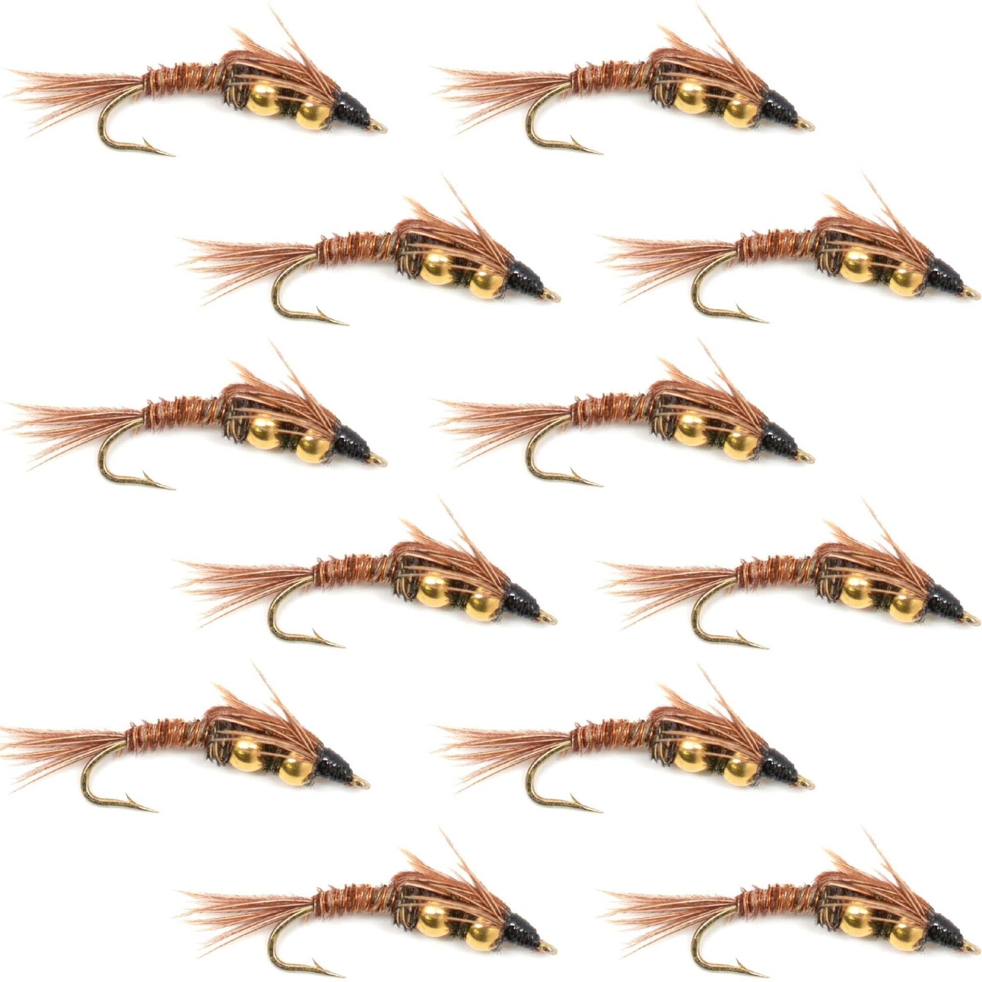Double Bead Pheasant Tail Nymph Fly Fishing Flies - 1 Dozen Flies Hook Size 10 - Hazy Fly Fishing