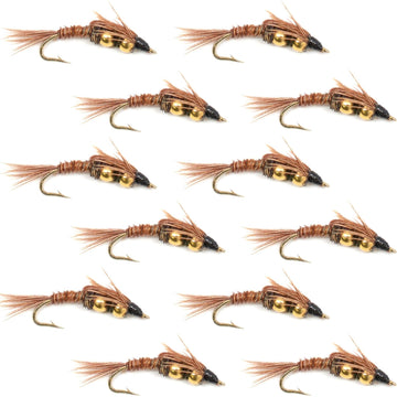 Double Bead Pheasant Tail Nymph Fly Fishing Flies - 1 Dozen Flies Hook Size 10 - Hazy Fly Fishing