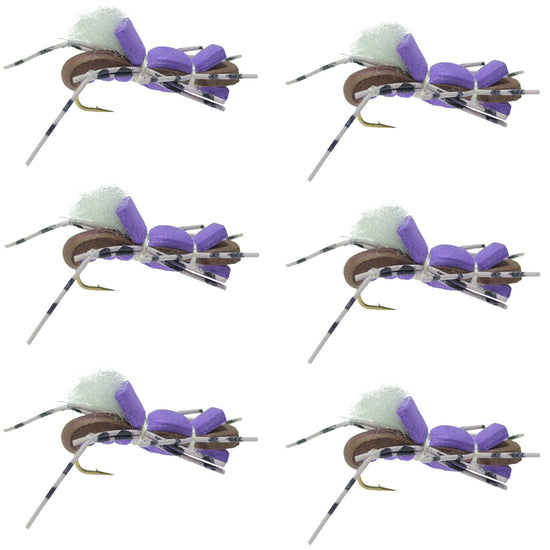 Fat Albert Purple Foam Body Grasshopper Fly - 6 Flies Hook Size 10 - Hazy Fly Fishing