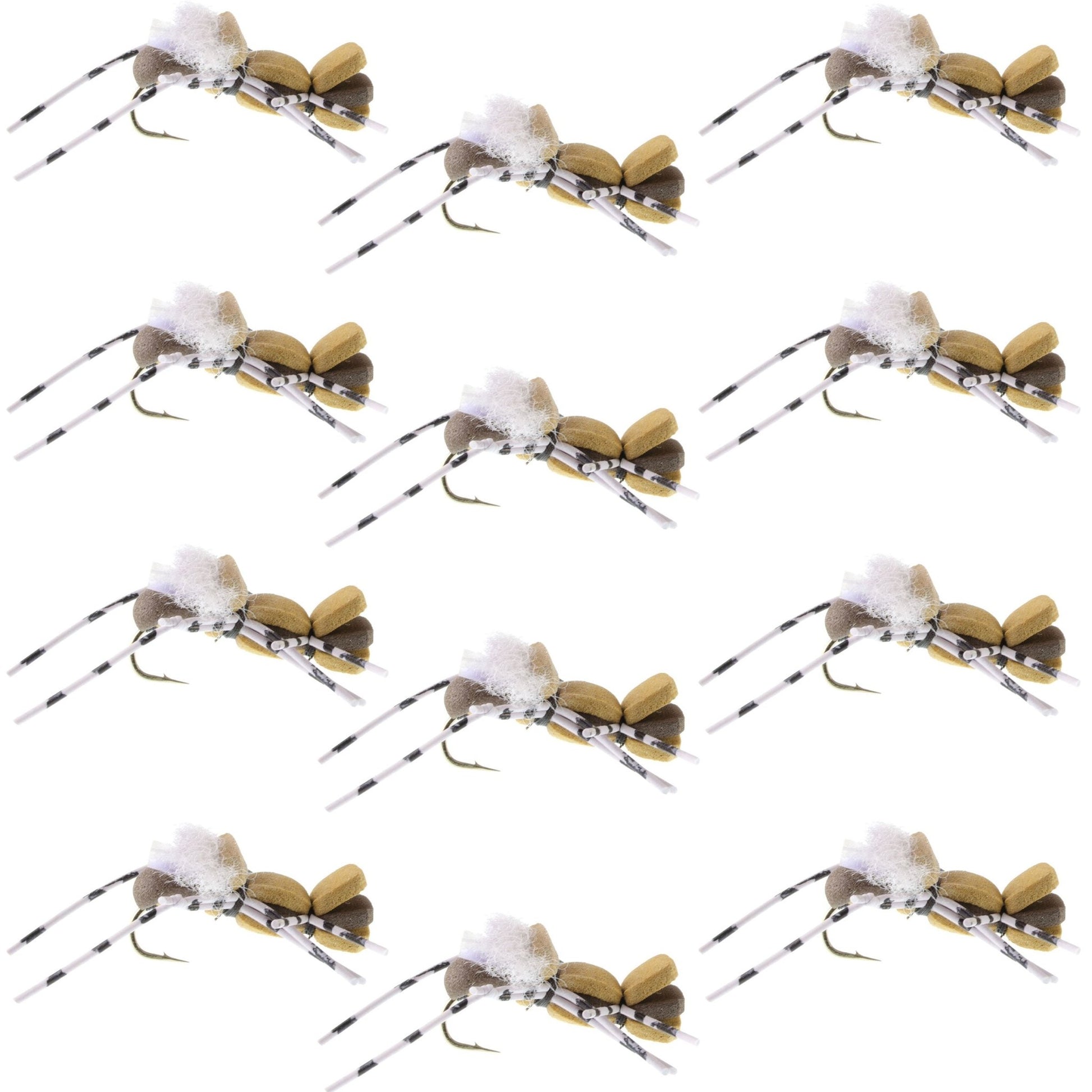 Fat Albert Tan Foam Body Grasshopper Fly - 1 Dozen Flies Hook Size 10 - Hazy Fly Fishing