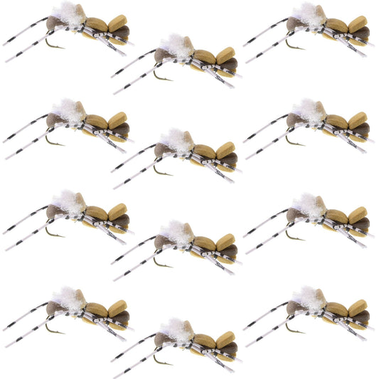 Fat Albert Tan Foam Body Grasshopper Fly - 1 Dozen Flies Hook Size 10 - Hazy Fly Fishing