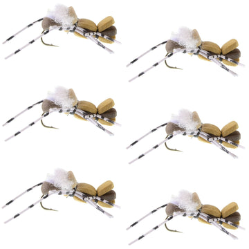 Fat Albert Tan Foam Body Grasshopper Fly - 6 Flies Hook Size 10 - Hazy Fly Fishing