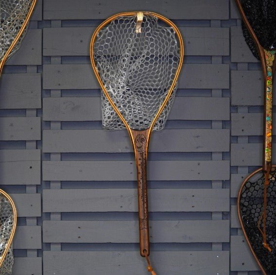 Fat Jake 16"x12" - Rainbow Trout Engraved - Natural Fly Fishing Traditional Landing Net - Handcrafted & Made in USA - Hazy Fly Fishing