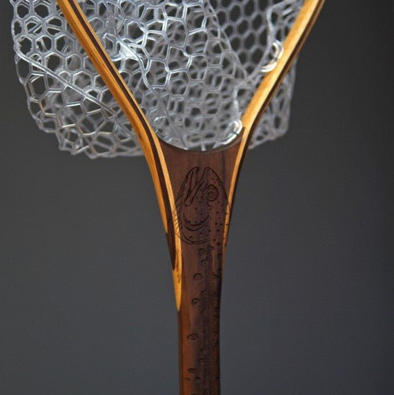 Fat Jake 16"x12" - Rainbow Trout Engraved - Natural Fly Fishing Traditional Landing Net - Handcrafted & Made in USA - Hazy Fly Fishing