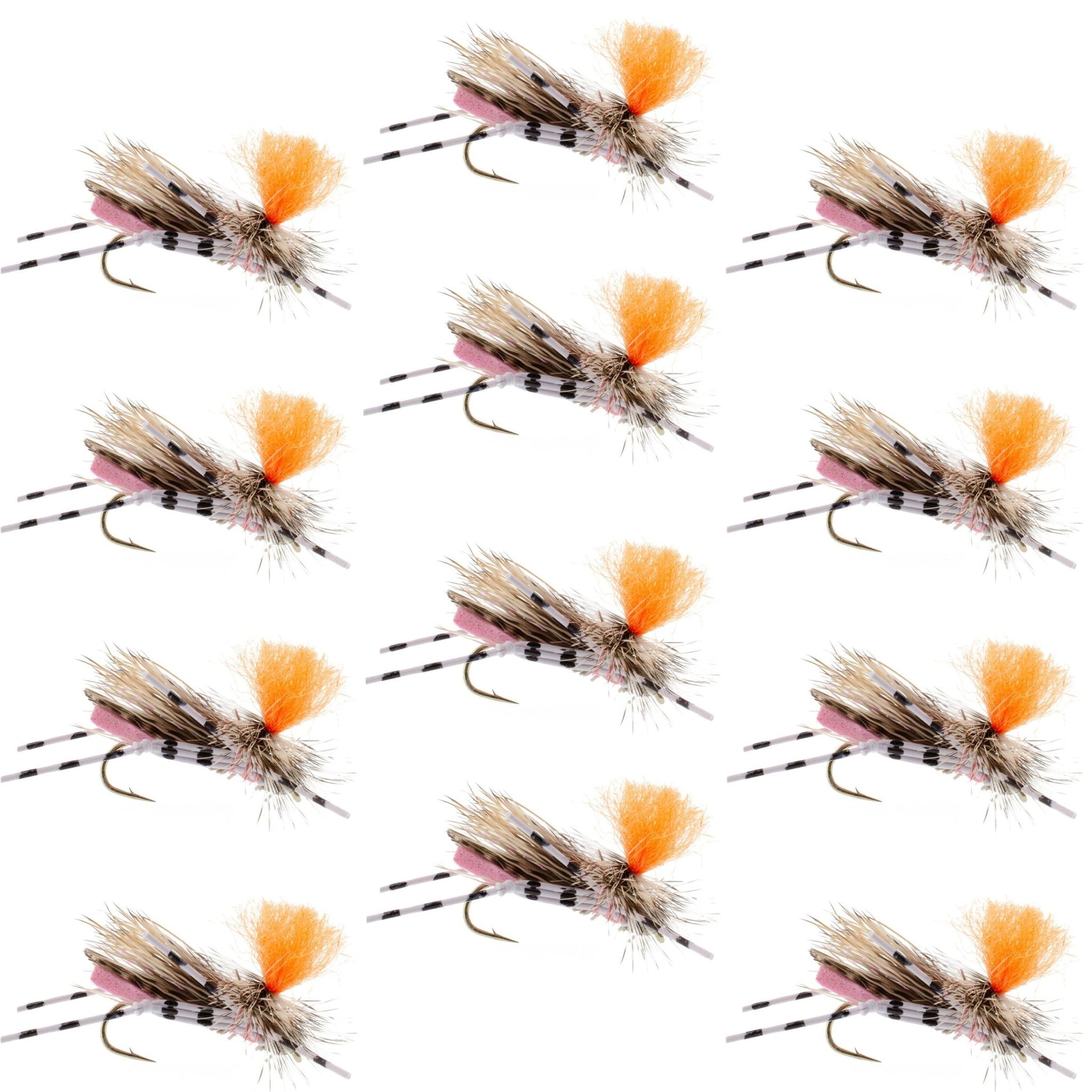 Feth Hopper Pink - Foam Grasshopper Fly Pattern - 1 Dozen Flies Hook Size 10 - Hazy Fly Fishing