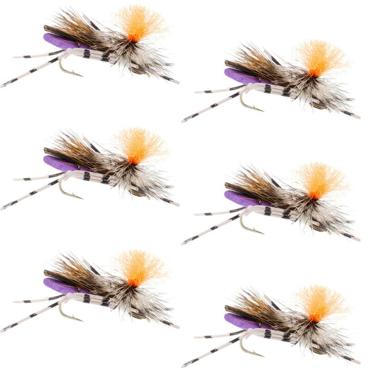 Feth Hopper Purple - Foam Grasshopper Fly Pattern - 6 Flies Flies Hook Size 10 - Hazy Fly Fishing