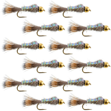 Flashback Gold Ribbed Hare's Ear Trout Fly 1 Dozen Nymph Wet Flies Size 12 - Hazy Fly Fishing