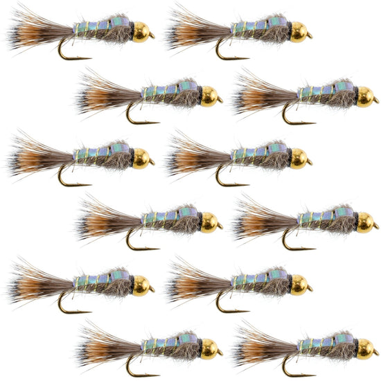 Flashback Gold Ribbed Hare's Ear Trout Fly 1 Dozen Nymph Wet Flies Size 18 - Hazy Fly Fishing